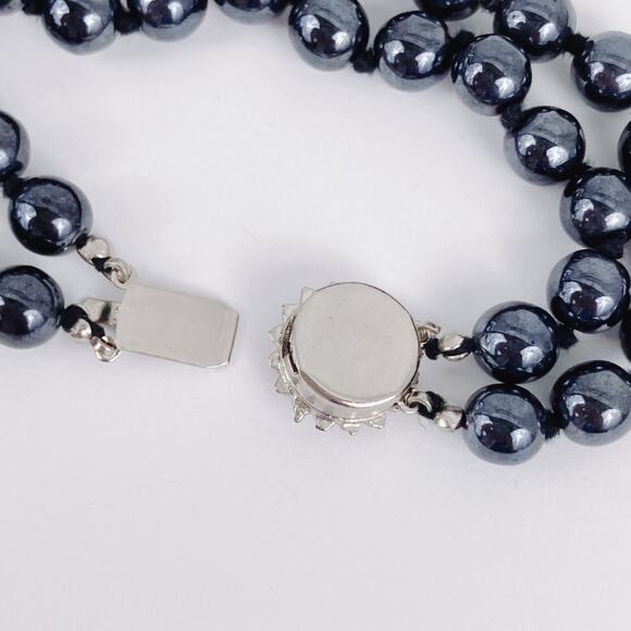 VTG Mid Century Bracelet Black Glass Double Strand Rhinestone Silver Tone Clasp - Picture 10 of 10